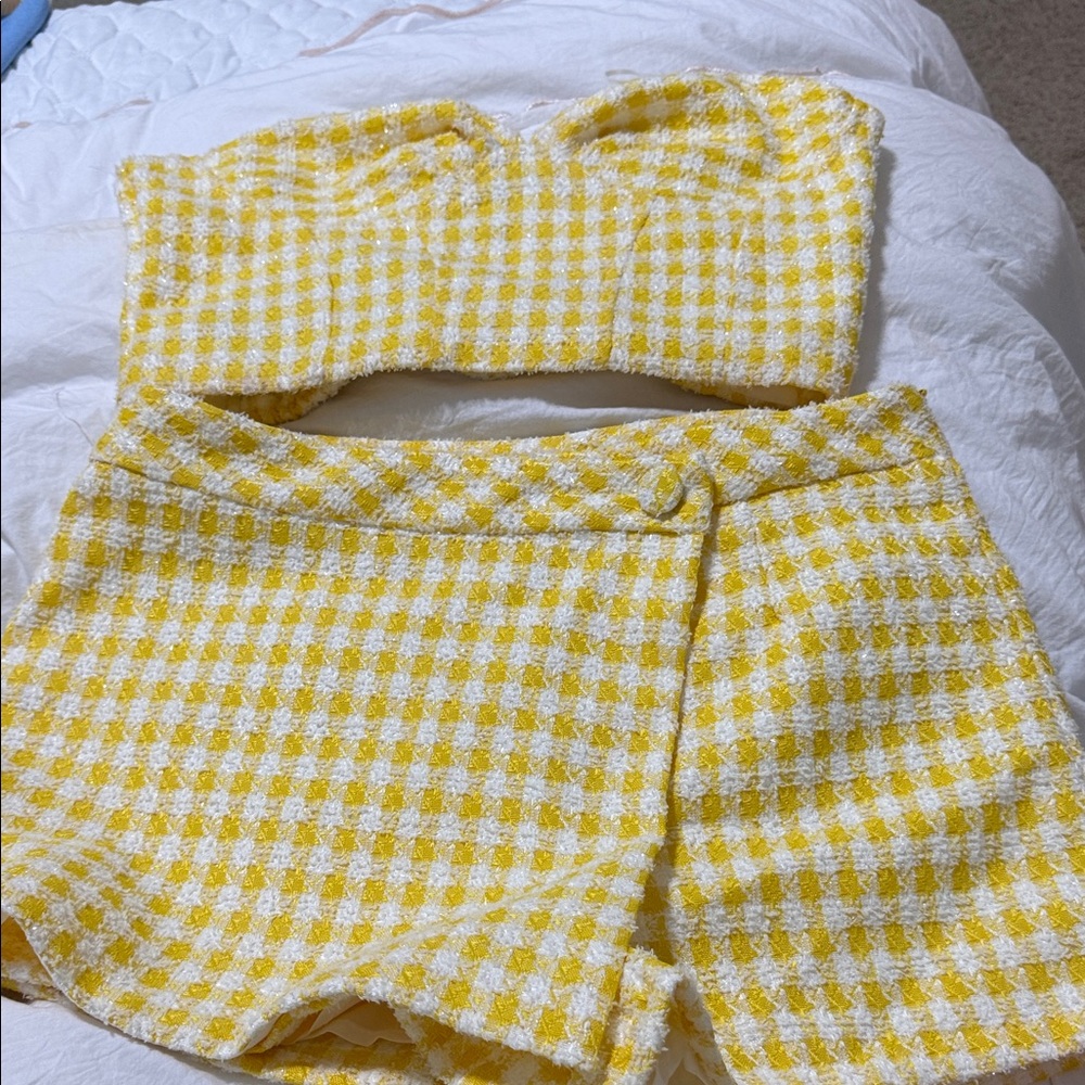 Fashion Nova Yellow and White Checkered Set